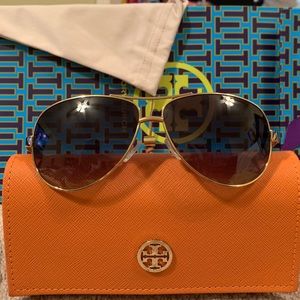 Tory Burch Aviator Sunglasses, Gold/Black accent